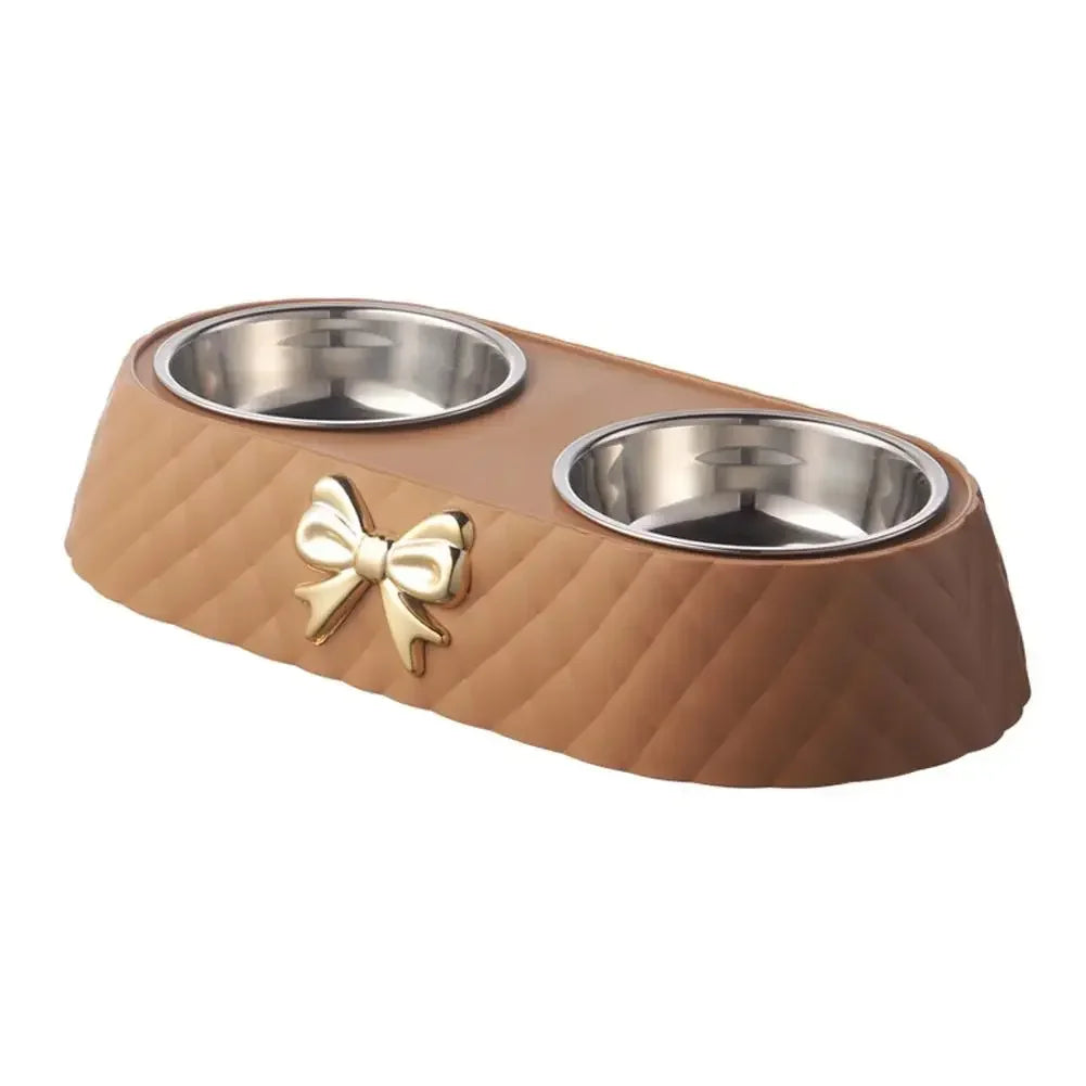 Detachable 201 Stainless Steel Double Bowl Bow - tie Decoration Pet Accessories For Cats Dogs Pet Food Bowl