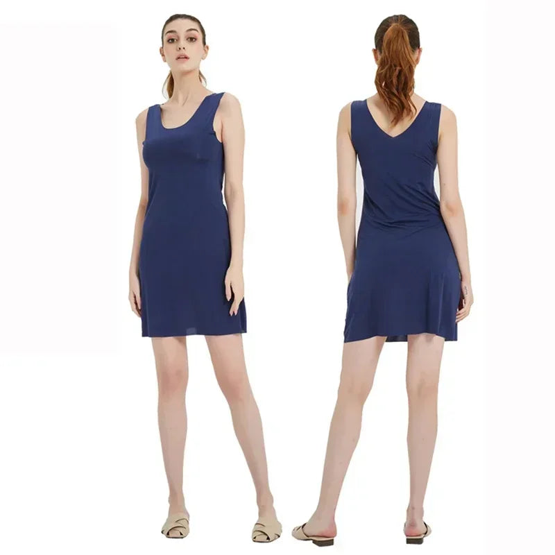 M-5XL Plus Size Full Slips Dresses For Women Summer Thin Seamless Ice Silk Petticoat Underskirt Sleeveless Underwear Dress Slips