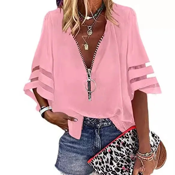 Summer Women Print Tees Shirts Loose Vintage Zipper Off Shoulder Sexy Hole Blouse Top Loose 2024 Casual Short Sleeve Tops
