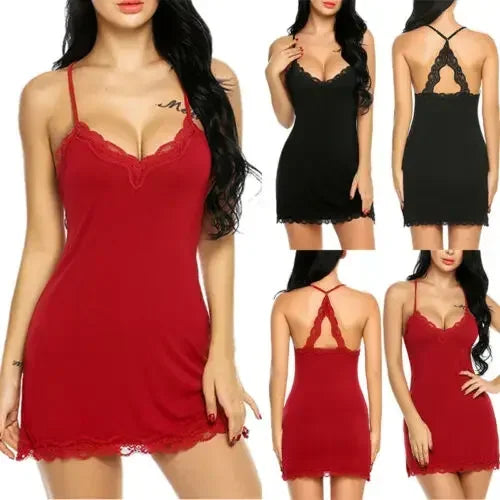 Summer Women's Fashionable Silk Satin Patchwork Lace Suspender with Back Lace Decoration Dress for Home Pajamas
