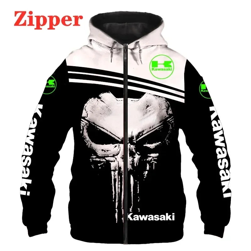 2024 Men's Sports Outdoor Sweater&Punisher Hoodie 3D Digital Print Zipper Hoodie Motorcycle Racing Suit Tops