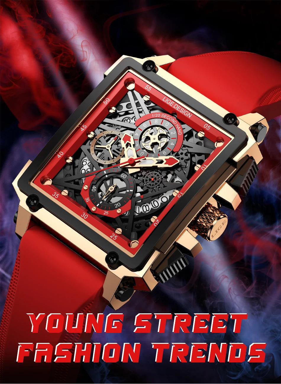 2024 New Top LIGE Brand Luxury Men Watch Business Square Watch Men Casual Sport Quartz Chronograph Clock Male Waterproof Watches