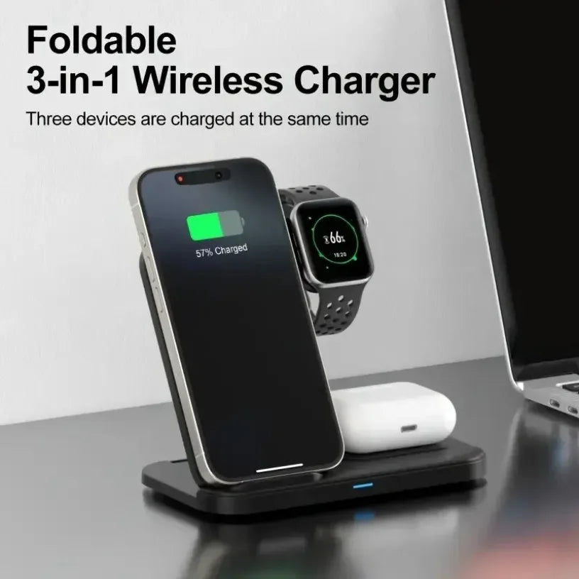 15W 3 in 1 Wireless Charger Fold Phone Chargers Desktop Charging Dock For iPhone 16-12 Pro iWatch 10~2 SE AirPods 4/3 Pro 2/1