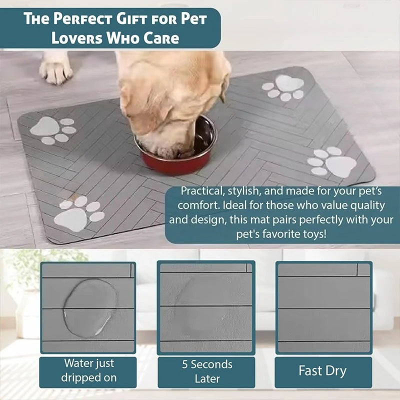 Pet Feeding Mat-Absorbent Pets Placemat for Food and Water Bowl, with Waterproof Rubber Backing, Quick Dry Water Mat for Dog Cat