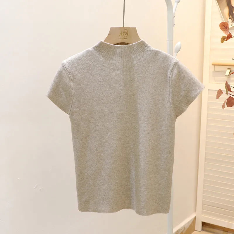 Woman Clothing Short Sleeve T-shirt Slim Fit Tops Female O-Neck Knitted Sheath Tee Shirt Street Wear Sex Sporty 2025 Y2K New
