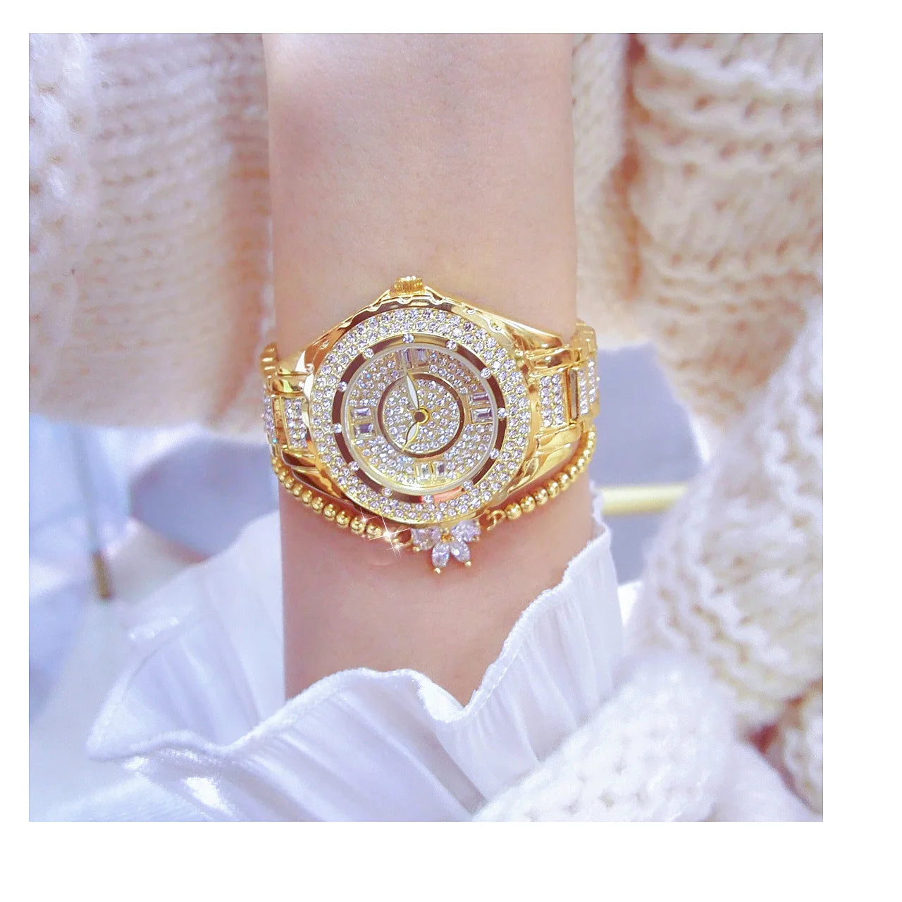 2025 Crystal Diamond Watches For Women Gold Original Elegant Ladies Watch With Bracelet Set Rose Gold Gift For Girlfriend Wife