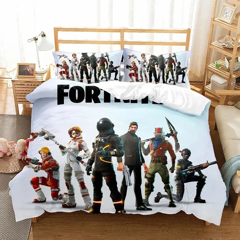 Fortnites Bedding Set Quilt Cover Fortress Night Pillowcase Cartoon Anime Bed Bedroom Duvet Cover Beddings Suit Kids Boys Gift