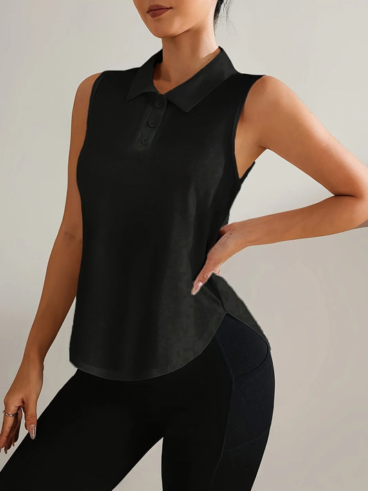 Ladies sleeveless button-down collar top, sleeveless polo shirt; golf shirt; sports vest; quick-dry tennis suit for spring and s
