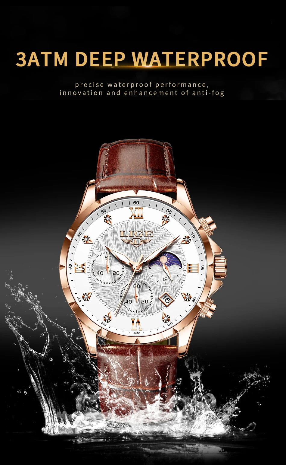 New Mens Watches LIGE Top Brand Luxury Leather Casual Quartz Watch Men's Sport Waterproof Clock Watch Relogios Masculino+Box