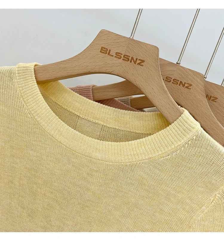 Lady Basic O-Neck Slim T-Shirt Women Solid Multi Color All-Match Trend Casual Top Screw Knit Long Sleeve Elastic Spring Office