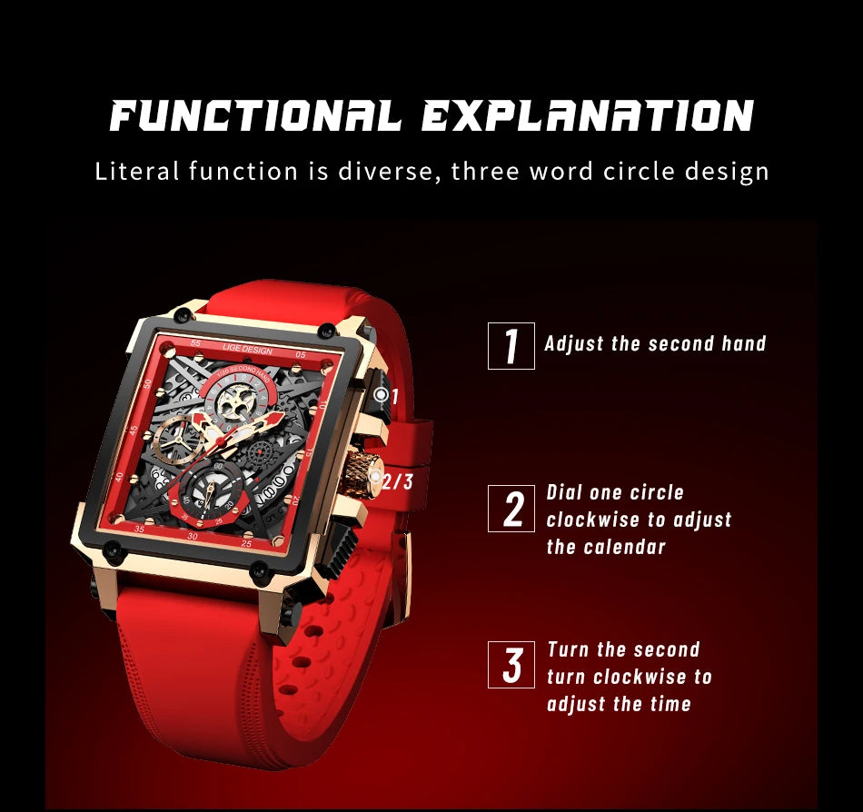 2024 New Top LIGE Brand Luxury Men Watch Business Square Watch Men Casual Sport Quartz Chronograph Clock Male Waterproof Watches