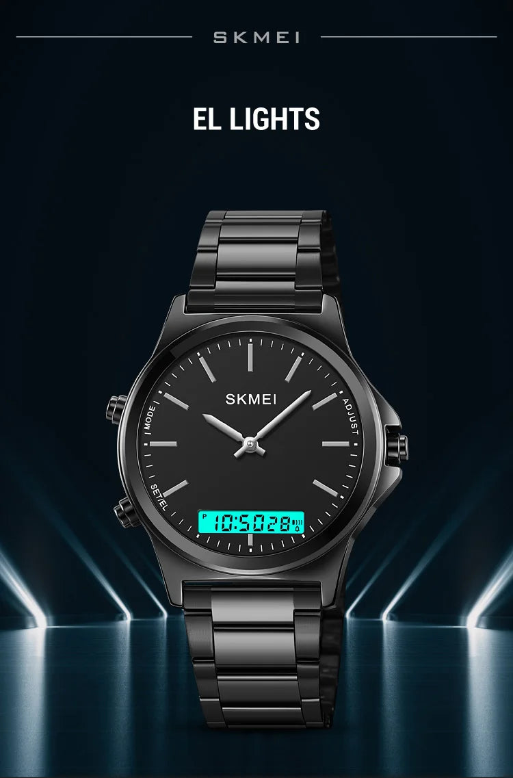 SKMEI Full Steel 3 Time Back Light Display Digital Chrono Sport Watches Mens Waterproof Alarm Wristwatches Clock reloj hombre