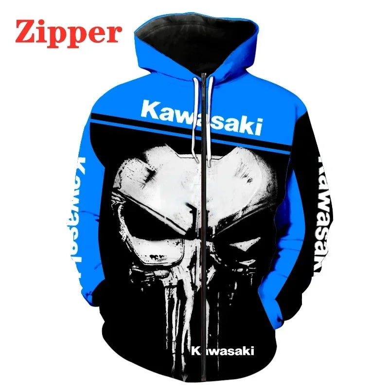 2024 Men's Sports Outdoor Sweater&Punisher Hoodie 3D Digital Print Zipper Hoodie Motorcycle Racing Suit Tops