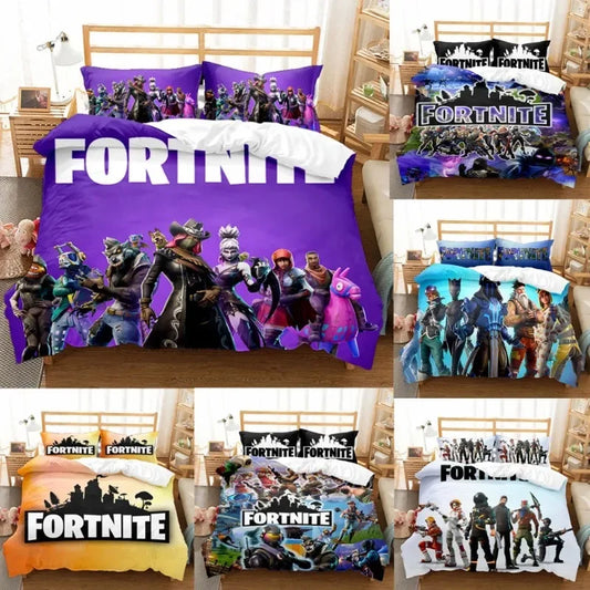 Fortnites Bedding Set Quilt Cover Fortress Night Pillowcase Cartoon Anime Bed Bedroom Duvet Cover Beddings Suit Kids Boys Gift