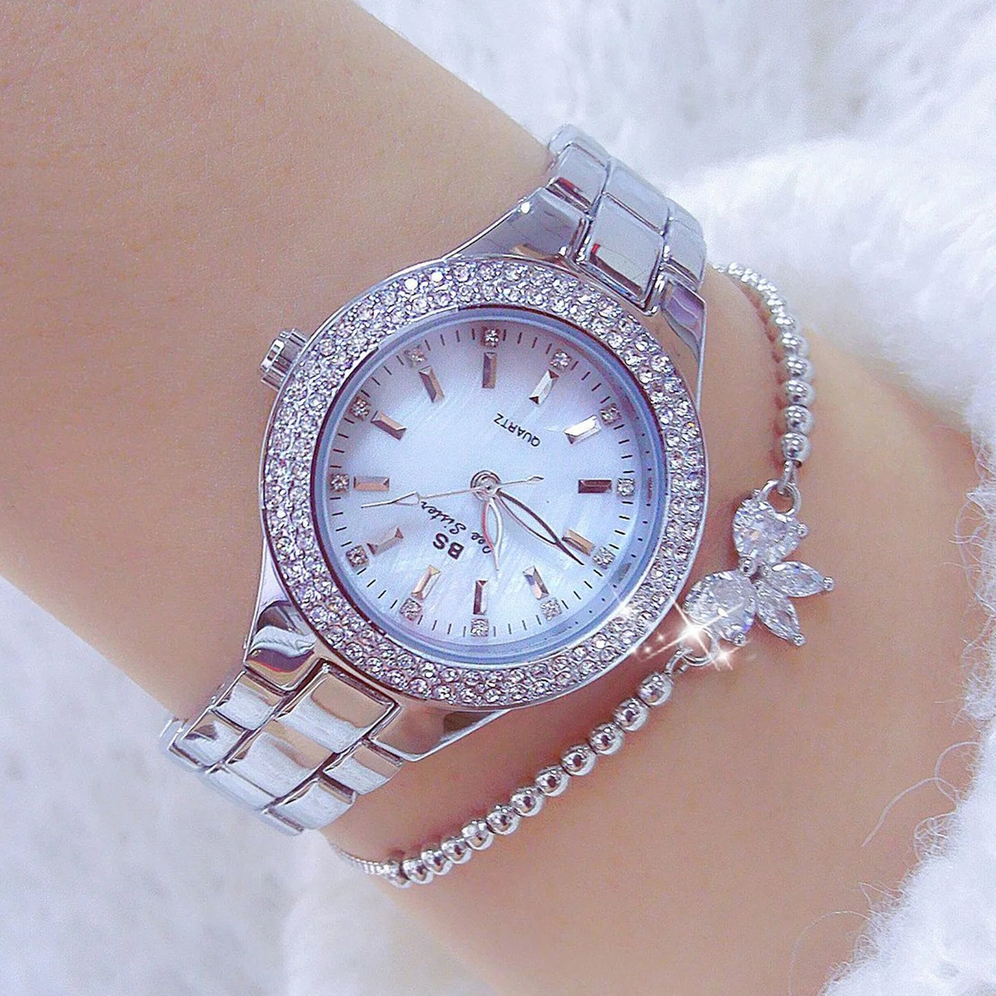 Luxury Elegant Quartz Watches Women High Quality Diamond Dial Ladies Watch Fashion Stainless Steel Bracelet Women's Wristwatch