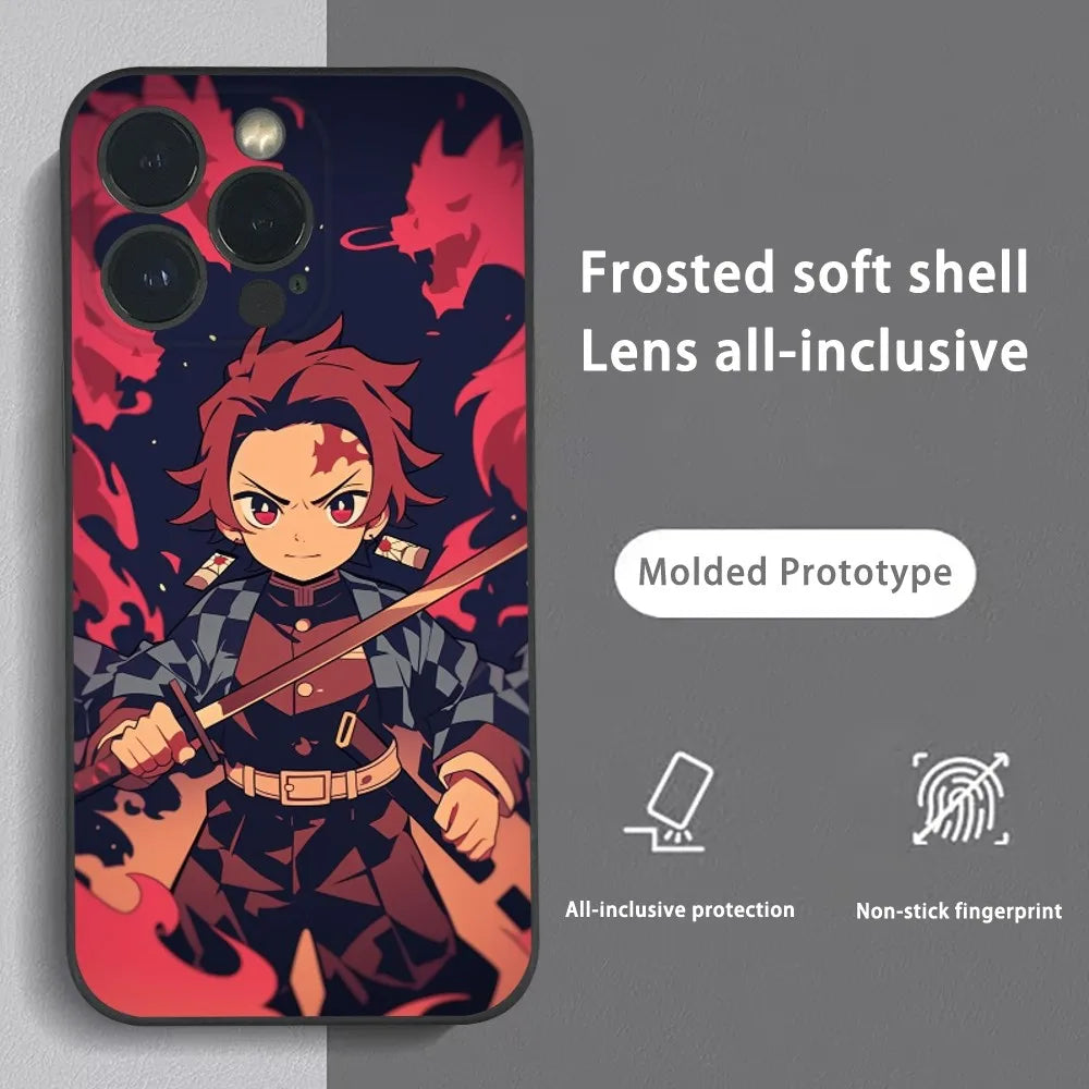 K-Kamado Tanjiro Anime Phone Case For iPhone 16 15 14 13 Pro Max Plus Mini Frosted Soft Shell Funda Shockproof Cases