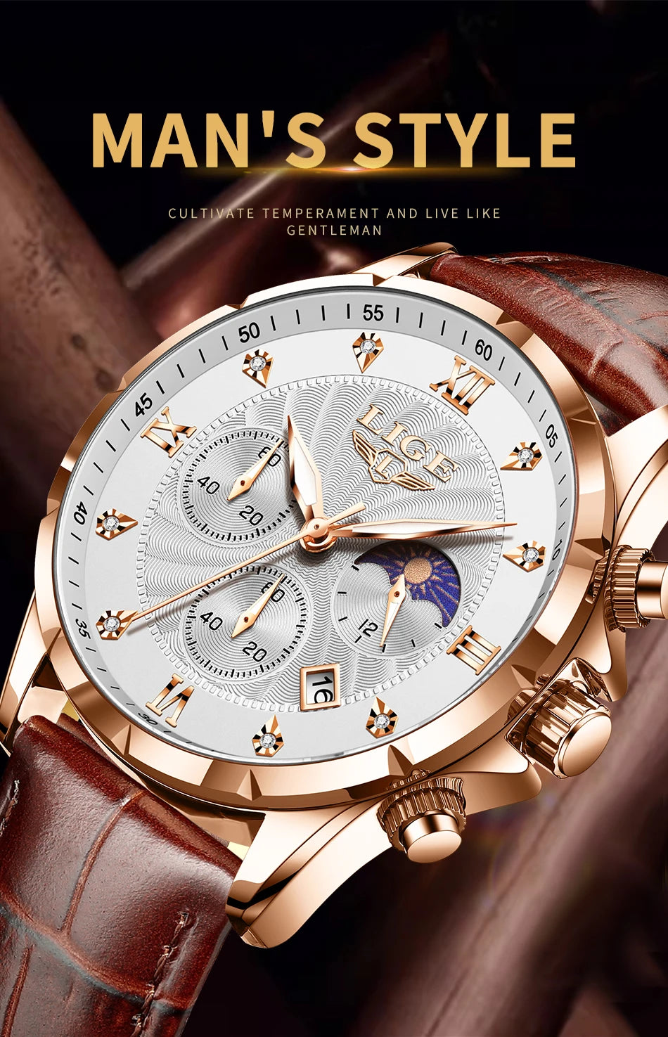 New Mens Watches LIGE Top Brand Luxury Leather Casual Quartz Watch Men's Sport Waterproof Clock Watch Relogios Masculino+Box