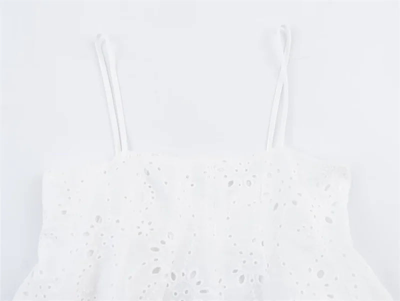 Ladies' Top 2025 Summer New Arrivals White Strap Wave Hem Top Embroidered Sexy Fashion Casual Versatile