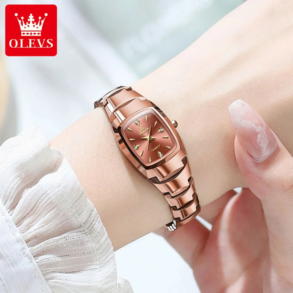 OLEVS 7006 Ladies Watch Luxury Original Quartz Wristwatch Tungsten Steel Waterproof Luminous Watches for Women Bracelet Set