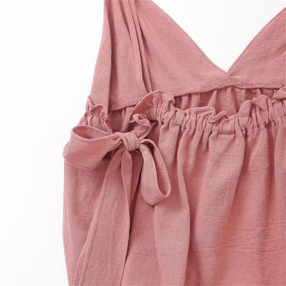 2024ZAR4 summer new women's European and American style top with a unique combination of lace up and ruffle suspender