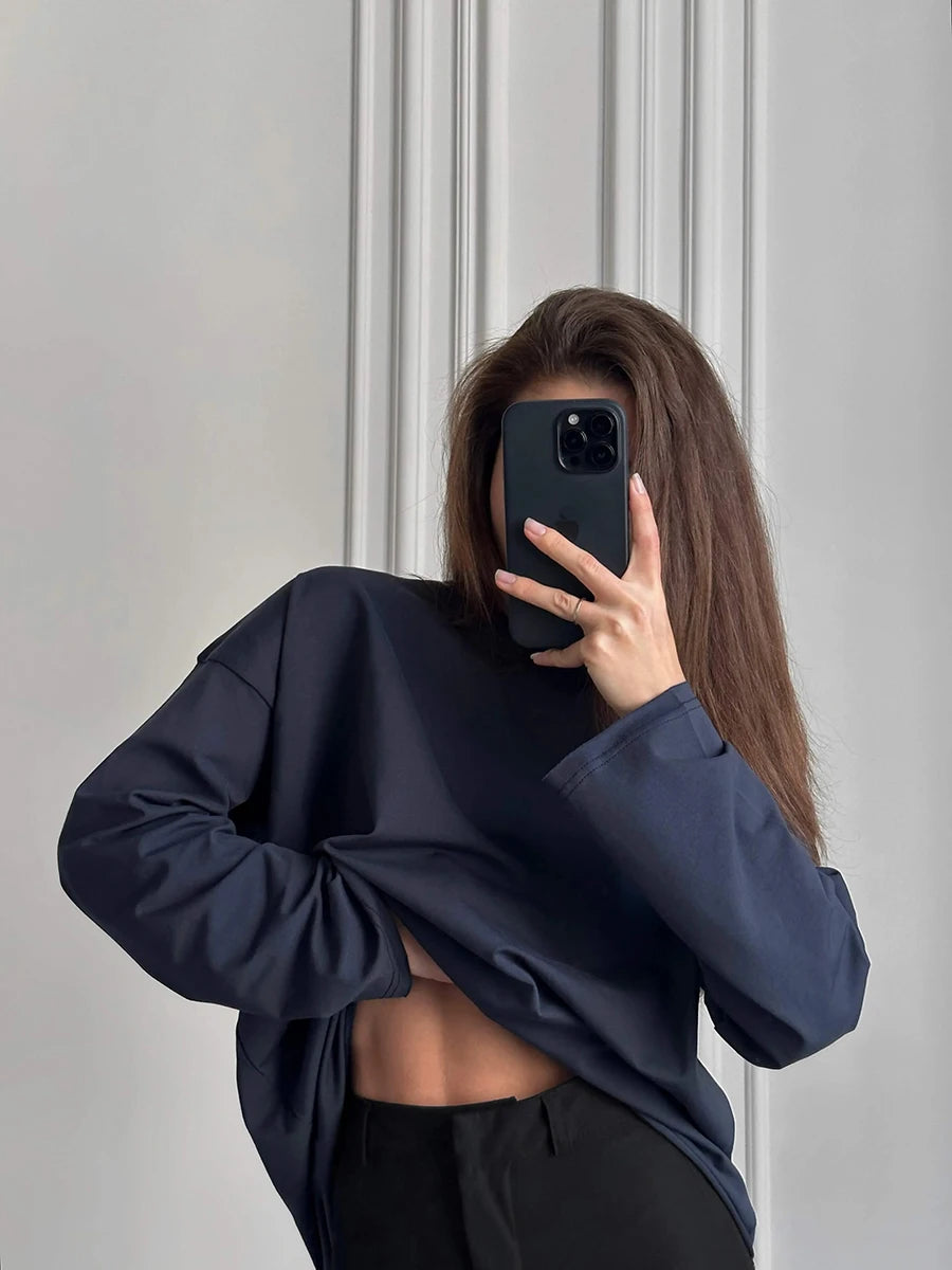 Bornladies Women Autumn 100% Cotton T-shirt Bottoming Spring Basic Fashionable Solid Lady Long Sleeve Loose Tops Shirts