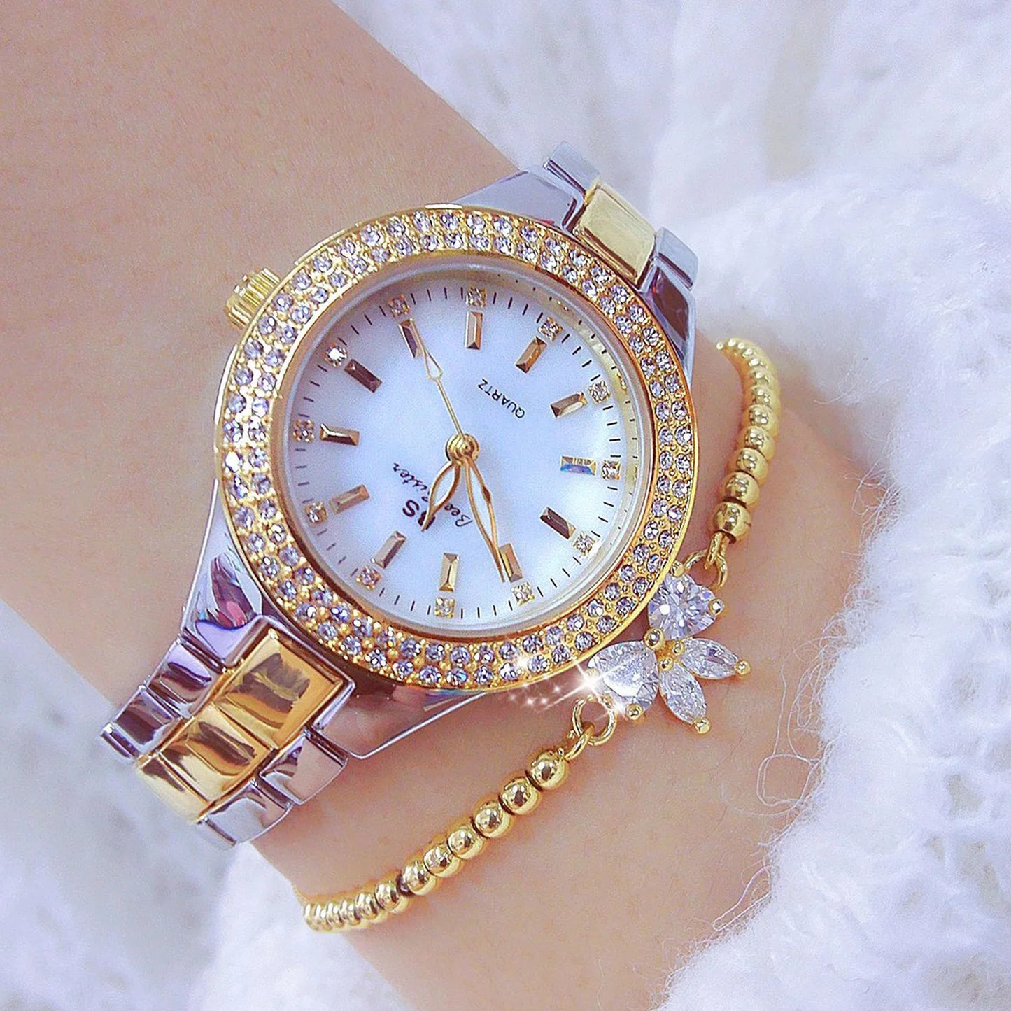 Luxury Elegant Quartz Watches Women High Quality Diamond Dial Ladies Watch Fashion Stainless Steel Bracelet Women's Wristwatch