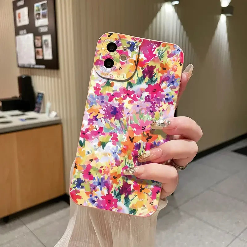 Oil painting Flowers Pattern Design Print Phone Case For iPhone 16 15 Pro Max XS X 14 13 12 11 7 8 Plus SE 2022 Matte Soft Cover
