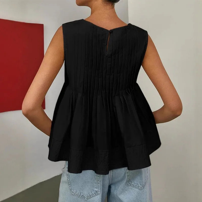 Women Sweet Ruffle Hem Vests Solid Color Summer Fashion Streetwear Female Sleeveless O-neck Tops Lady Casual Loose Camisole