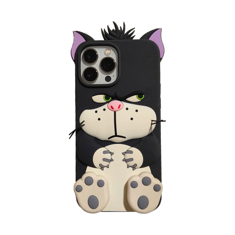 3D Telescopic Holder Phone Case, iPhone 11, 12, 13, 14, 15 16Pro Max, Soft Silicone, Back Cover, Skin Shell, Cute Cartoon Animal