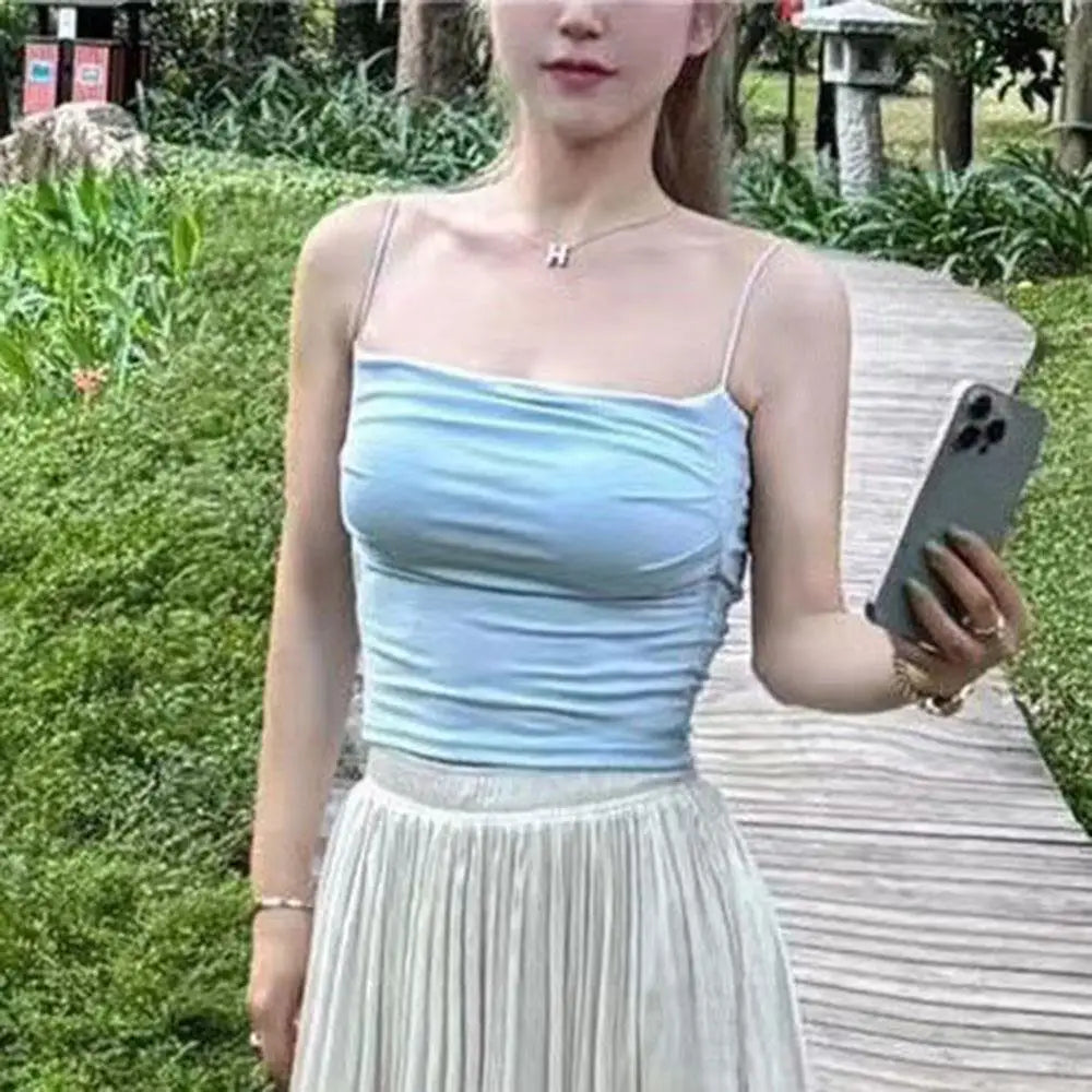 Women Casual Vest Beauty Back Camisole With Thin Straps Sexy Sleeveless Tank Tops Summer Female Bra Lingerie Tees Streetwear