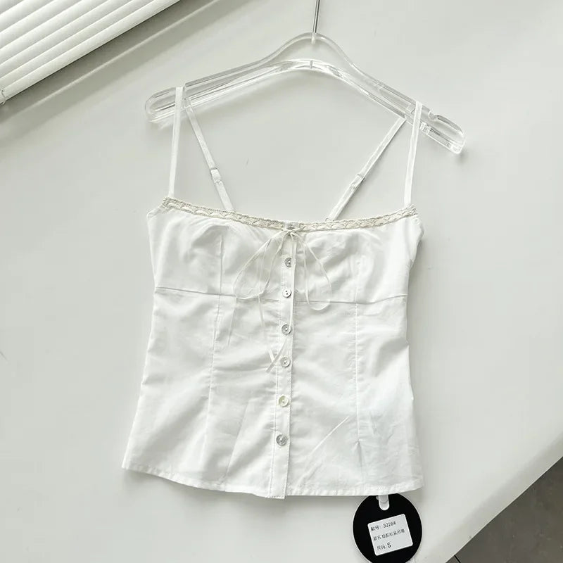 Women's Lace Up Tank Camis, Adjustable Strap, Princess Evangelina, Button Up