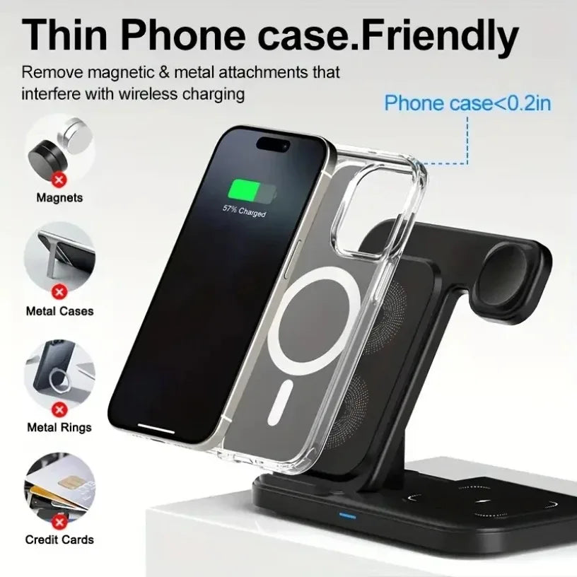 15W 3 in 1 Wireless Charger Fold Phone Chargers Desktop Charging Dock For iPhone 16-12 Pro iWatch 10~2 SE AirPods 4/3 Pro 2/1