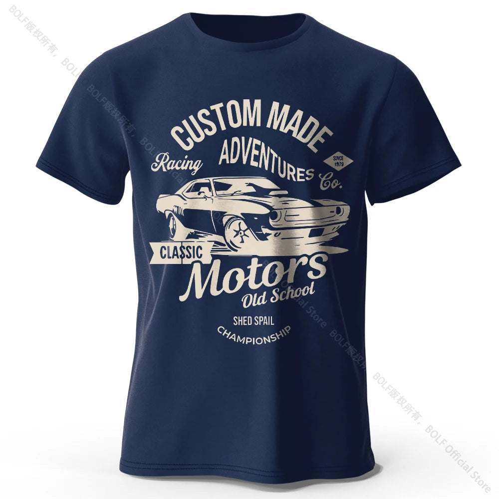 Men's Motors Printed T-Shirt 100% Cotton Oversized Vintage Old School Graphic Tees for Men Women Summer Tops