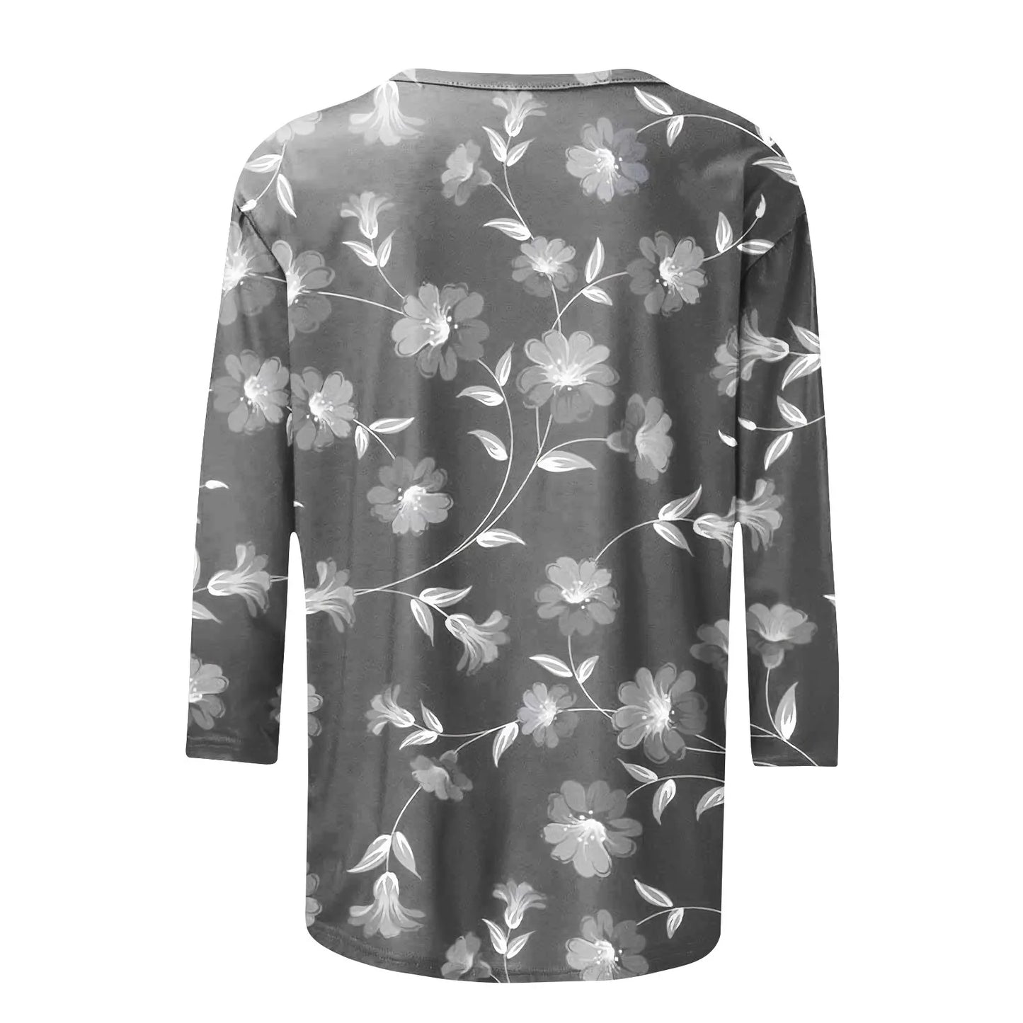 Female Clothing Delicate Fashion Shirts Floral Round Neck 3/4 Sleeves Printed Summer Women Pullover Daily Wear Vetement Femme