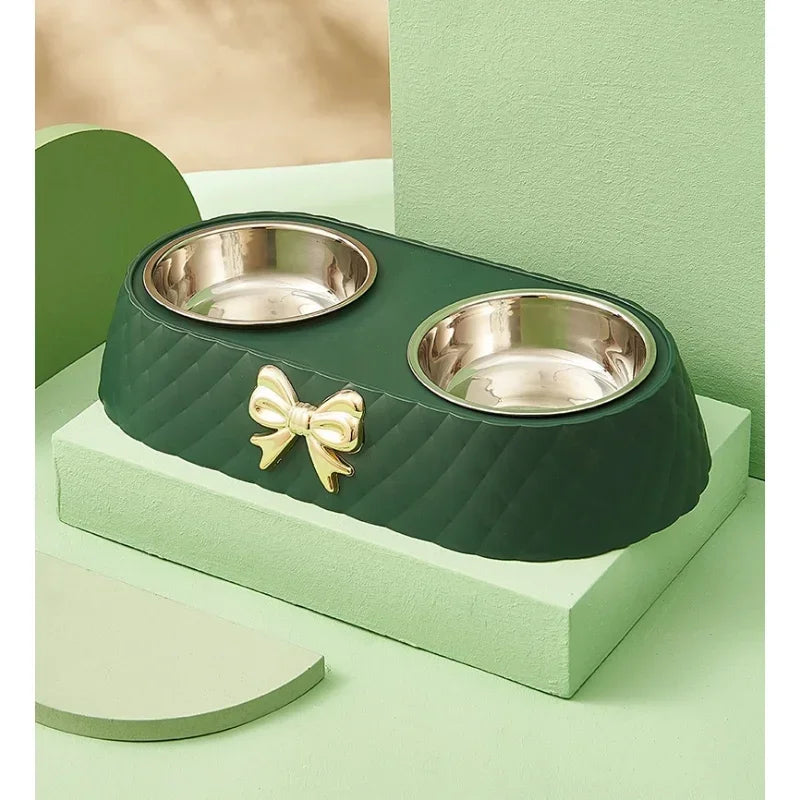 Detachable 201 Stainless Steel Double Bowl Bow - tie Decoration Pet Accessories For Cats Dogs Pet Food Bowl
