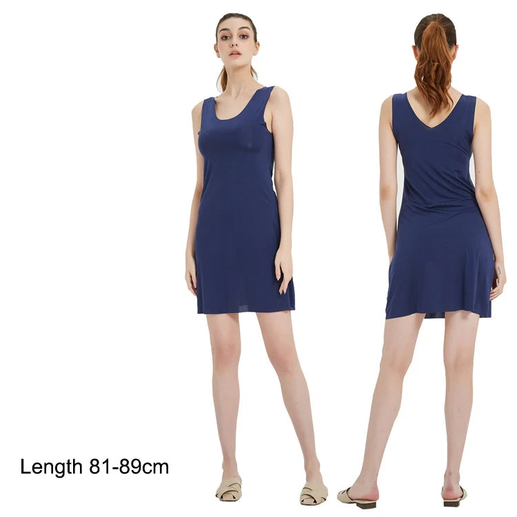 Plus Size Full Slips Dresses For Women Thin Seamless Ice Silk Summer Petticoat Underskirt Dress Sleeveless Inner Vest Dress 5XL