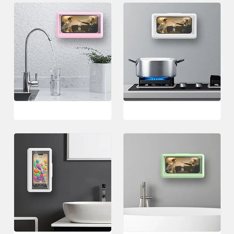 Bathroom Phone Holder Waterproof Touchable Case Wall Mounted All Covered Mobile Phone Shelves for Shower Bath Sealing Storage