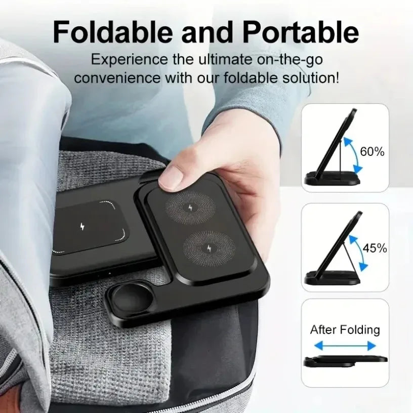 15W 3 in 1 Wireless Charger Fold Phone Chargers Desktop Charging Dock For iPhone 16-12 Pro iWatch 10~2 SE AirPods 4/3 Pro 2/1