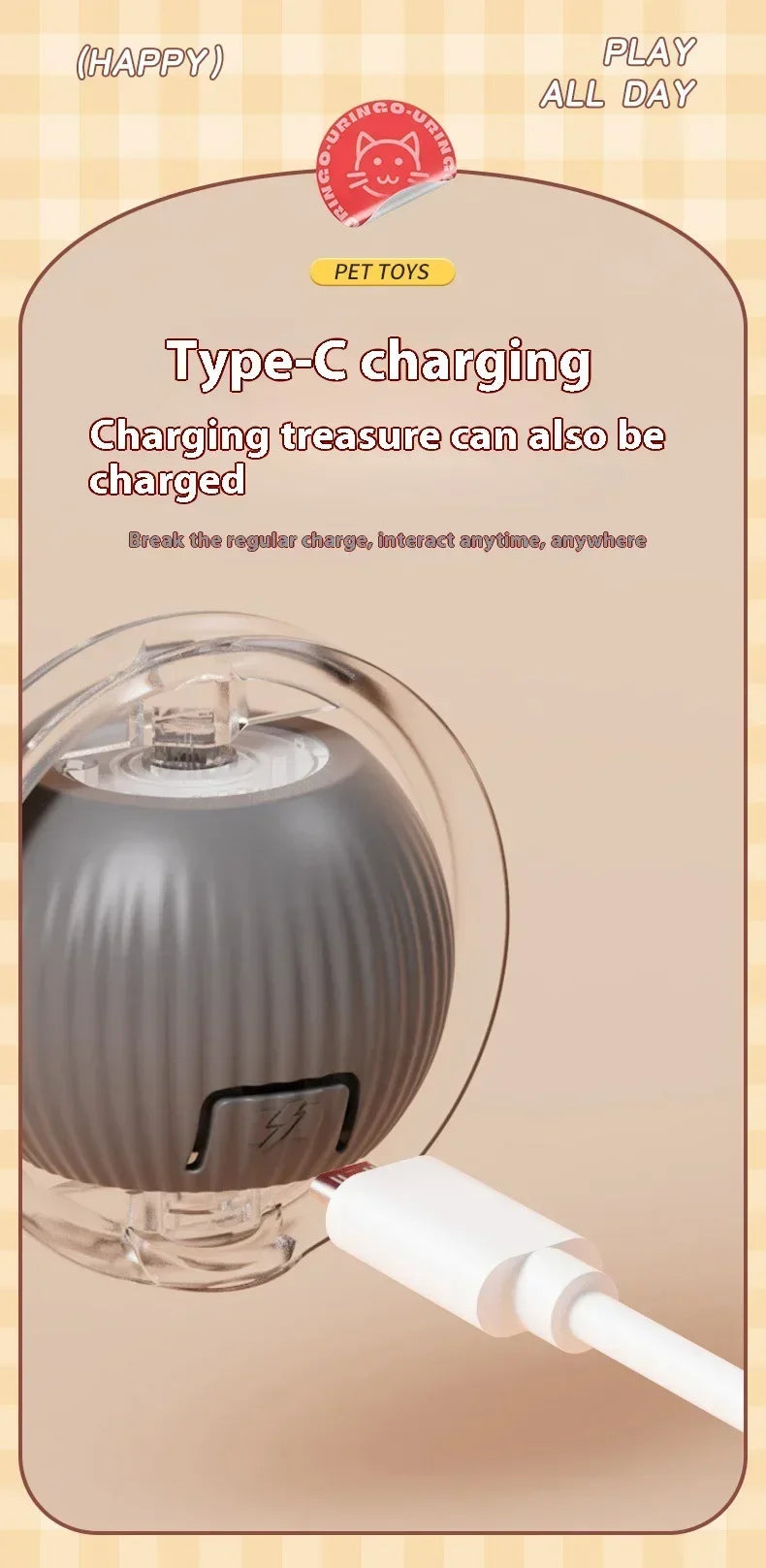 Cat Interactive Ball Toy Automatic Rolling Ball Faux Tail Rechargeable Pet Electric Toy Dog Cat Training Imitate Mouse Products
