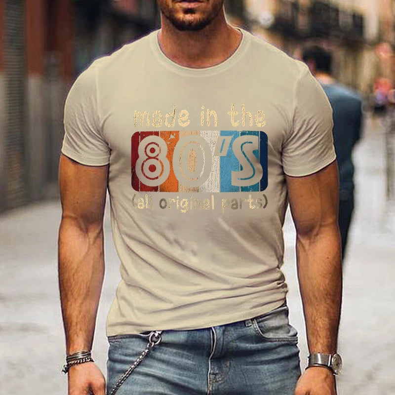Mens T-shirts Made in The 80s All Original Part Retro Vintage Summer T-shirt for Men Casual O-Neck Tee Shirts Streetwear Tops