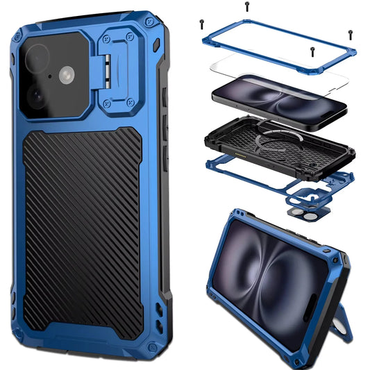 Phone Case Shockproof Cover For iPhone 16 15 Plus 14 16 Pro Max Heavy Duty Aluminum Metal Magnetic Screen Protect Camera Bracket