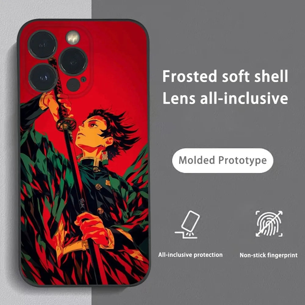 K-Kamado Tanjiro Anime Phone Case For iPhone 16 15 14 13 Pro Max Plus Mini Frosted Soft Shell Funda Shockproof Cases