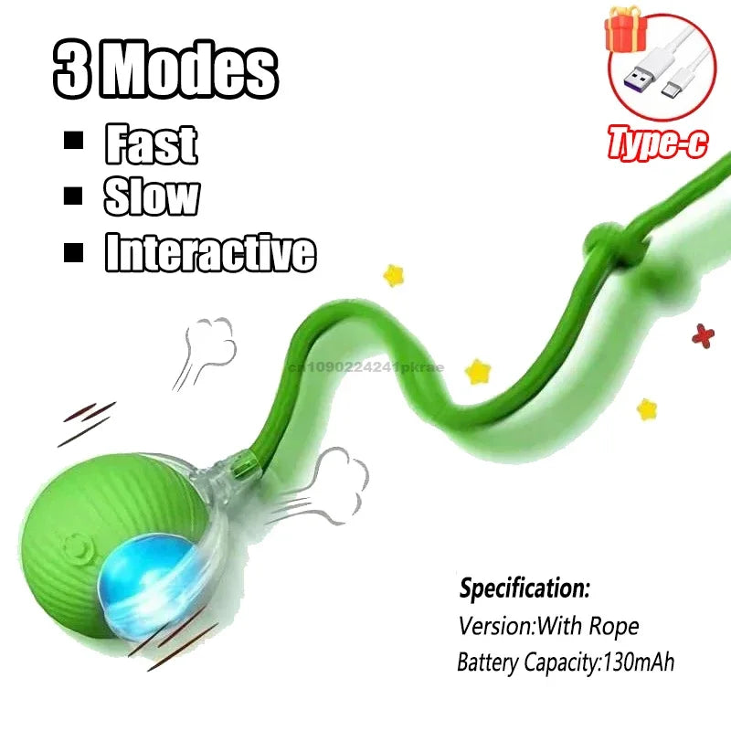 Cat Interactive Ball Toy Automatic Rolling Ball Faux Tail Rechargeable Pet Electric Toy Dog Cat Training Imitate Mouse Products