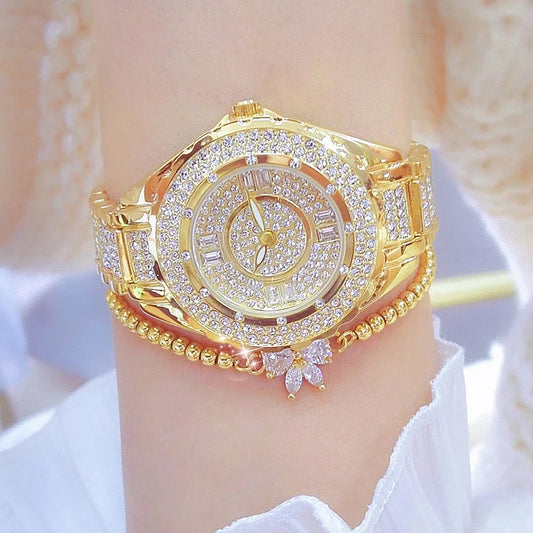 2025 Crystal Diamond Watches For Women Gold Original Elegant Ladies Watch With Bracelet Set Rose Gold Gift For Girlfriend Wife