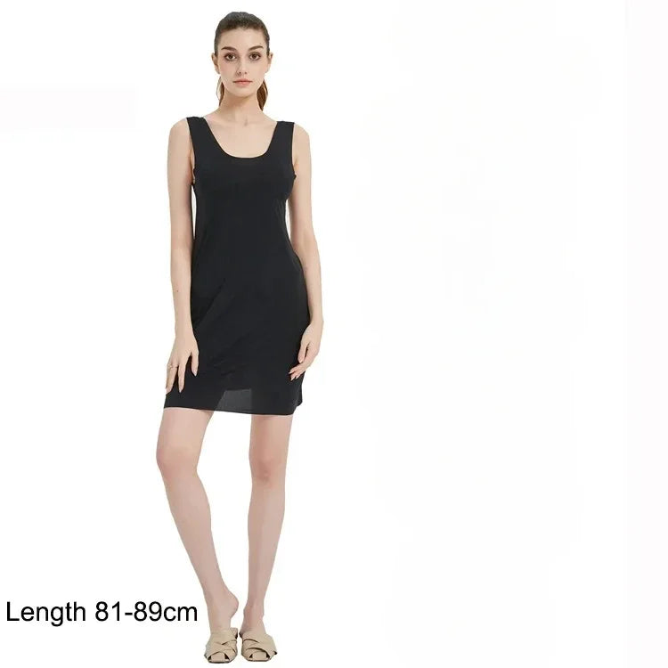 M-5XL Plus Size Full Slips Dresses For Women Summer Thin Seamless Ice Silk Petticoat Underskirt Sleeveless Underwear Dress Slips