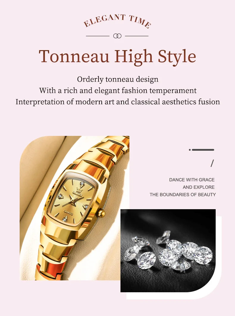 OLEVS 7006 Ladies Watch Luxury Original Quartz Wristwatch Tungsten Steel Waterproof Luminous Watches for Women Bracelet Set