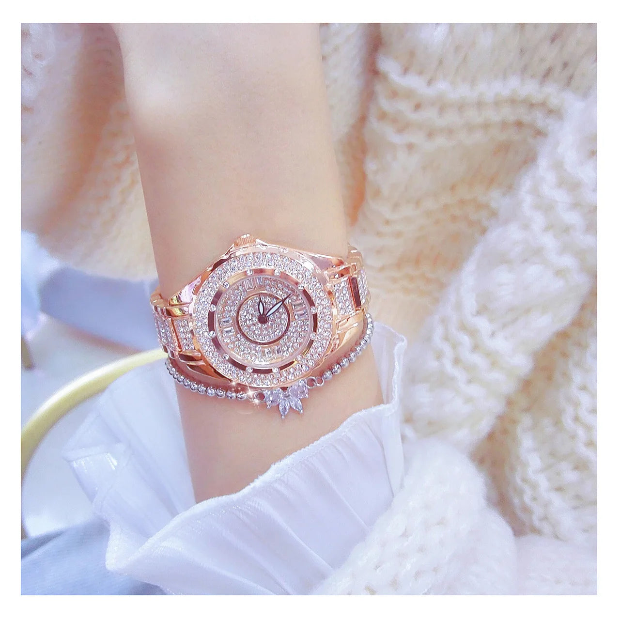 2025 Crystal Diamond Watches For Women Gold Original Elegant Ladies Watch With Bracelet Set Rose Gold Gift For Girlfriend Wife
