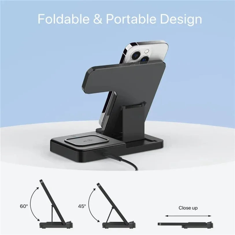 3 in 1 Wireless Charger Stand  For iPhone 16 15 14 13 12 11 X  iWatch 8 7 6  Airpods Pro 30W Foldable Fast Charging Dock Station