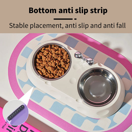 A dog stainless steel bowl Double bowl Pet bowl Cheese bow Cat bowl non-slip and anti-upset