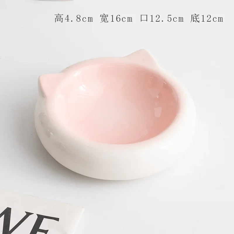 Creative Ceramic Flat Bottomed Cat Ear Shape Food Bowl Dining Plate Anti Overturning Pet Supplies Drinking Bowl